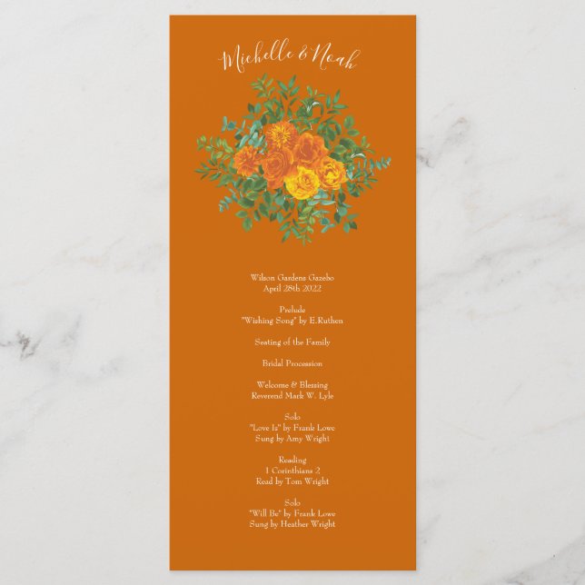 Rust Orange Wedding Vintage Floral Menu (Front)
