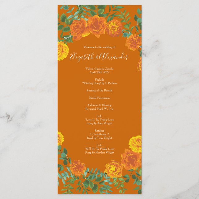 Rust Orange Wedding Vintage Floral Menu (Front)