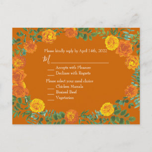 Rust Orange Wedding Vintage Floral Postcard