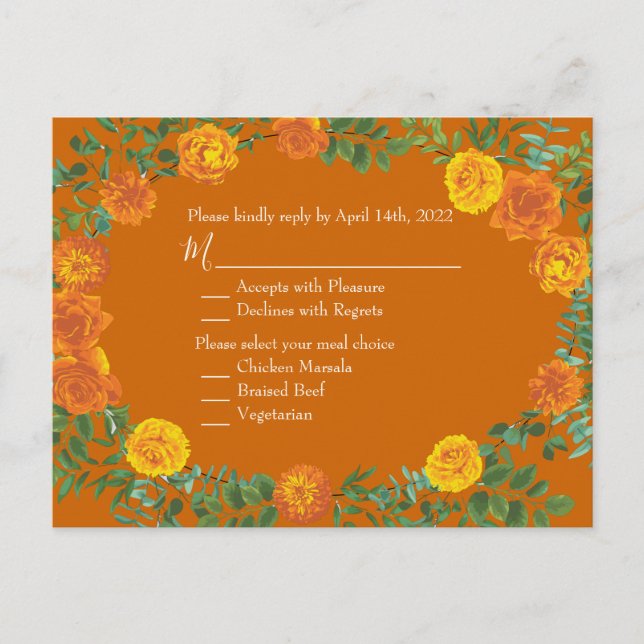 Rust Orange Wedding Vintage Floral Postcard (Front)