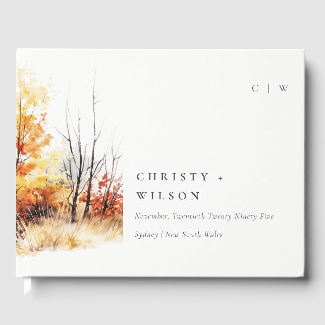 Rust Orange Yellow Autumn Fall Landscape Wedding Guest Book (Front)