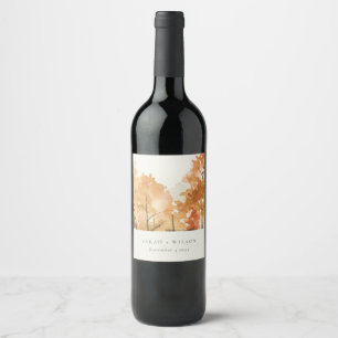Rust Orange Yellow Autumn Fall Tree Wedding Wine Label