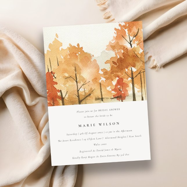 Rust Orange Yellow Autumn Fall Trees Bridal Shower Invitation (Creator Uploaded)