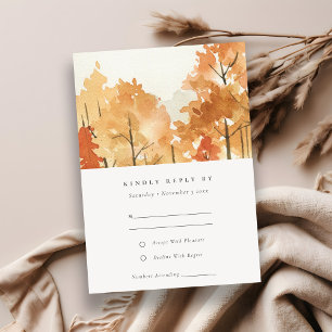 Rust Orange Yellow Autumn Fall Trees Wedding RSVP Card