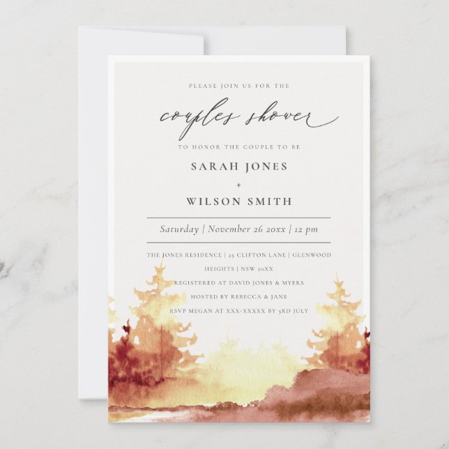 Rust Orange Yellow Fall Tree Couples Shower Invite (Front)