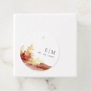 Rust Orange Yellow Fall Trees Monogram Wedding Fa Favour Tags