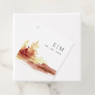 Rust Orange Yellow Fall Trees Monogram Wedding  Favour Tags