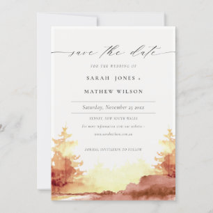 Rust Orange Yellow Watercolor Fall Autumn Trees Save The Date