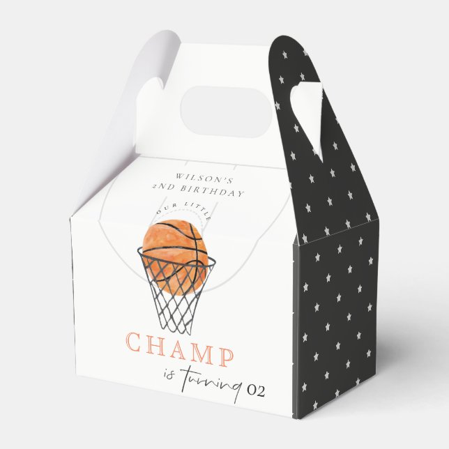 Rust Our Little Champ Basketball Any Age Birthday Favor Box (Front Side)