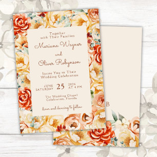Rust Peach Beige Romantic Floral Wedding Invitation