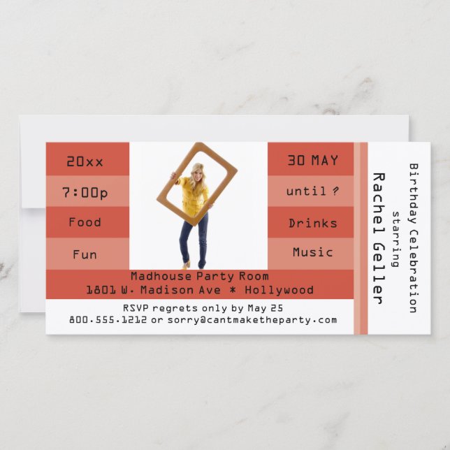 Rust Photo Admission Ticket Birthday Party Invite (Front)