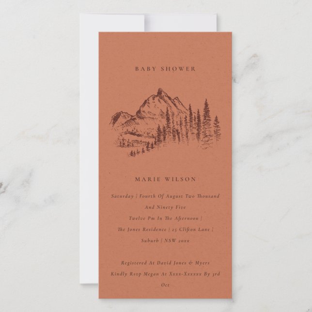Rust Pine Mountain Sketch Baby Shower Invite (Front)