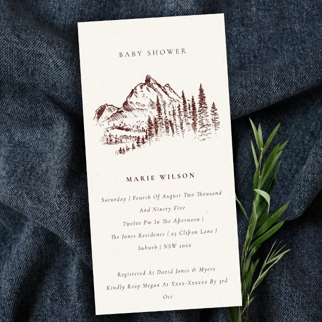 Rust Pine Mountain Sketch Baby Shower Invite (Creator Uploaded)