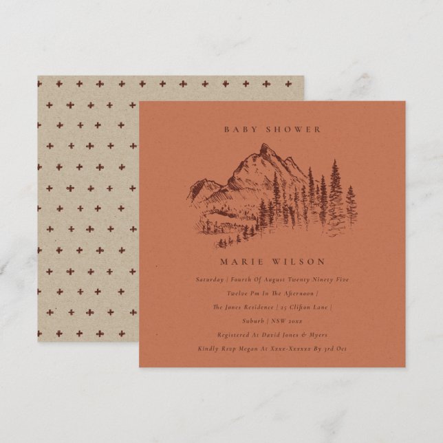 Rust Pine Mountain Sketch Baby Shower Invite (Front/Back)