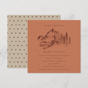 Rust Pine Mountain Sketch Baby Shower Invite