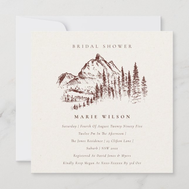 Rust Pine Mountain Sketch Bridal Shower Invite (Front)