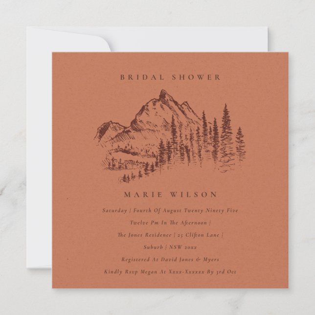 Rust Pine Mountain Sketch Bridal Shower Invite (Front)