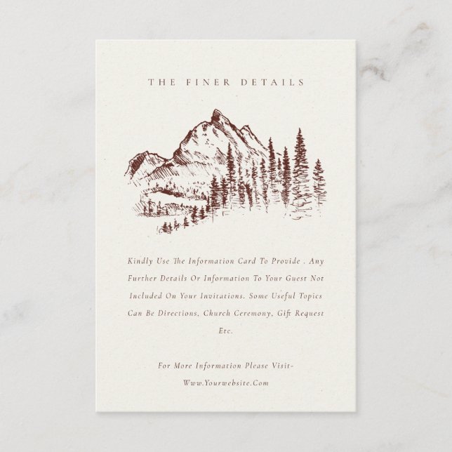 Rust Pine Woods Mountain Sketch Wedding Details Enclosure Card (Front)