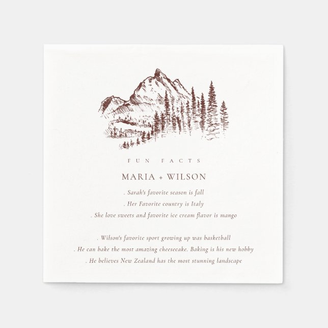  Rust Pine Woods Mountain Sketch Wedding Fun Facts Napkin (Front)
