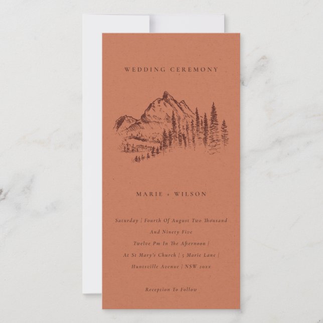 Rust Pine Woods Mountain Sketch Wedding Invitation (Devant)