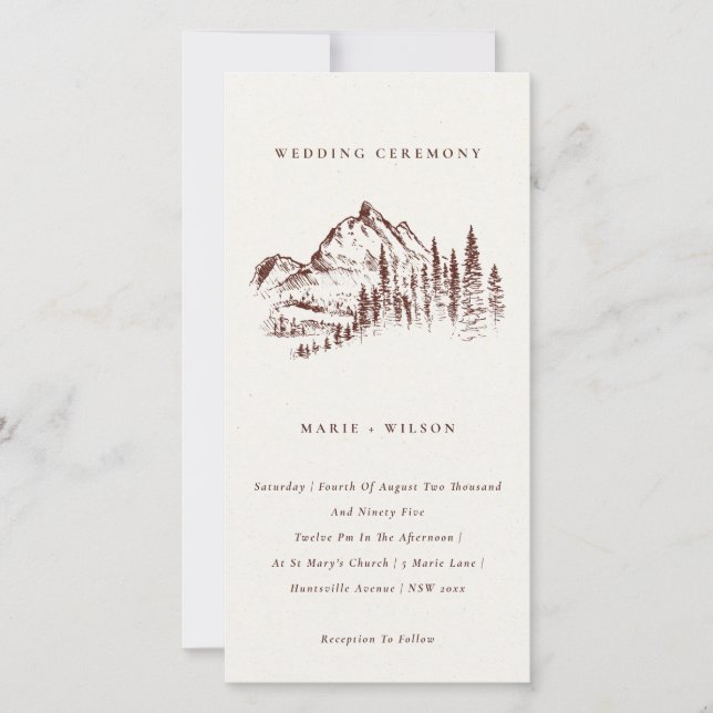 Rust Pine Woods Mountain Sketch Wedding Invitation (Devant)