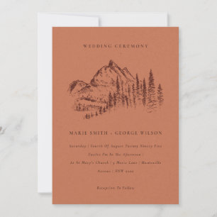 Rust Pine Woods Mountain Sketch Wedding Invite