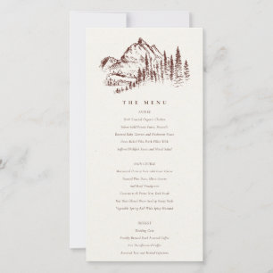 Rust Pine Woods Mountain Sketch Wedding Menu Card