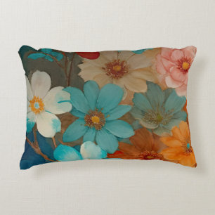 Rust, Pink and Turquoise Floral Accent Pillow