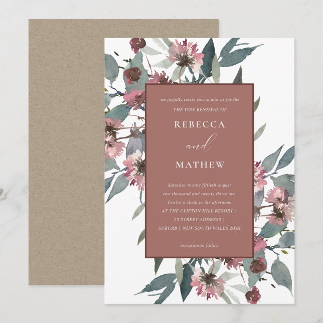 RUST PINK EUCALYPTUS FLORAL VOW RENEWAL INVITE (Front/Back)