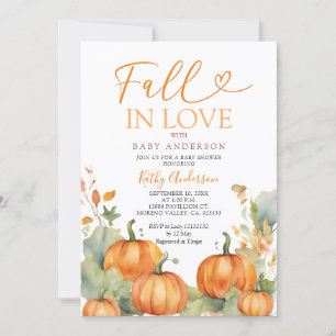 Rust Pumpkin Flowers Fall in Love Bridal Shower  Invitation