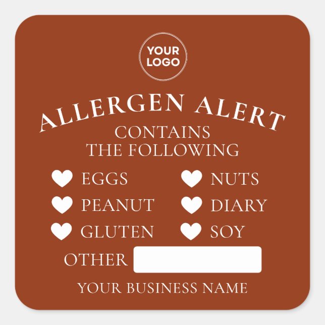Rust Red Allergy Alert Bakery Cake Food Sticker (Front)