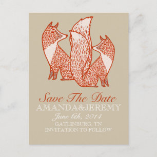 Rust Red and Ivory Foxes Save The Date Announcement Postcard