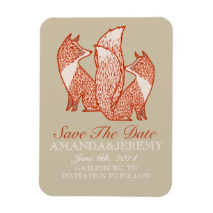 Rust Red and Ivory Foxes Save The Date Magnet