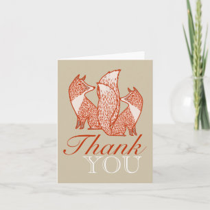 Rust Red and Ivory Foxes Thank You Card