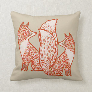 Rust Red and Ivory Foxes Throw Pillow