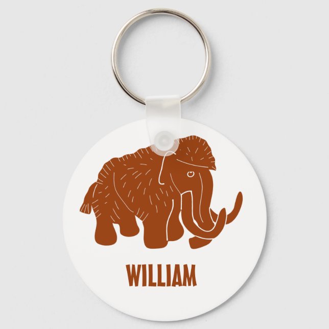 Rust Red Cartoon Woolly Mammoth Personalized Keychain (Front)