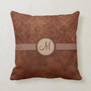 Rust Red Coin Pattern with Monogram Throw Pillow