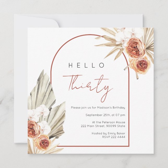 Rust Red Flowers Birthday Invitation (Front)