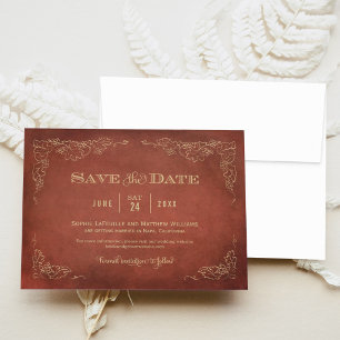 Rust Red Gold Grapevine Vineyard Wedding Save The Date
