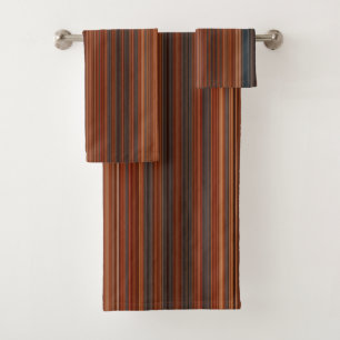 Rust Red Grey Stripes  Bath Towel Set