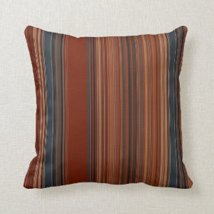 Rust Red Grey Stripes Throw Pillow