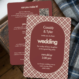 Rust Red Plaid QR Code All In One Wedding Invitation