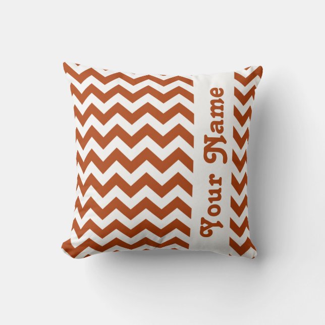 Rust Red Safari Chevron with custom text Throw Pillow (Front)