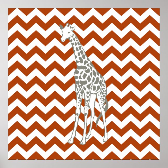 Rust Red Safari Chevron with Pop Art Giraffe Poster (Front)