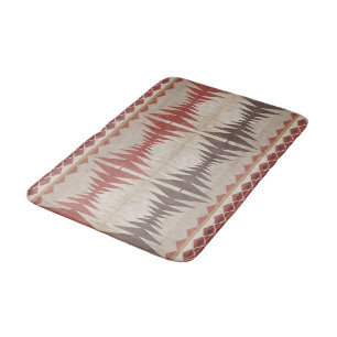 Rust Red Taupe Beige Dark Brown Tribal Art Bath Mat