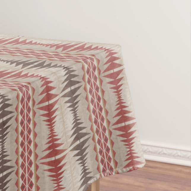 Rust Red Taupe Beige Dark Brown Tribal Art Tablecloth (In Situ)