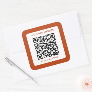 rust retro modern minimalist wedding qr code square sticker