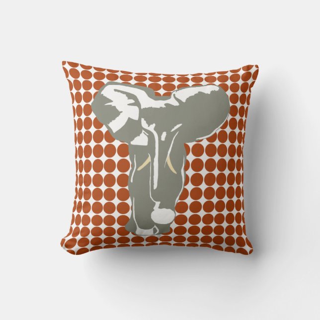 Rust Safari Dot with Pop Art Elephant Throw Pillow (Front)