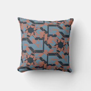 Rust Slate Blue Navy Mediterranean Jagged Mosaic Throw Pillow