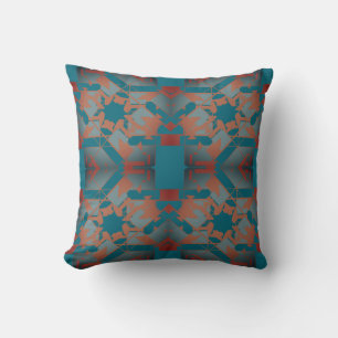 Rust Slate Blue Teal Mediterranean Floral Lace Throw Pillow